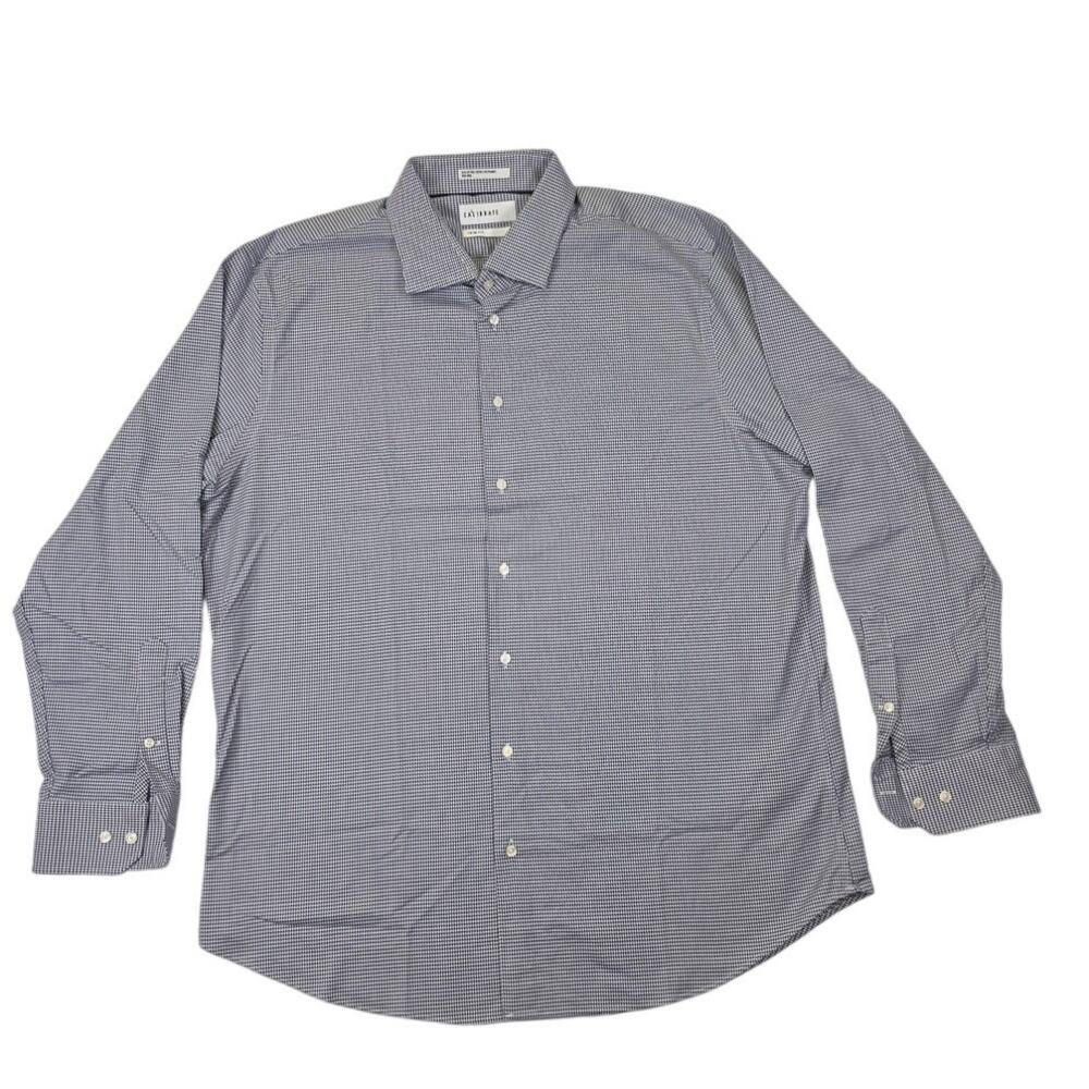 Calibrate Mens 17.5 34-35 XL Trim Fit Dress Shirt blue White Check